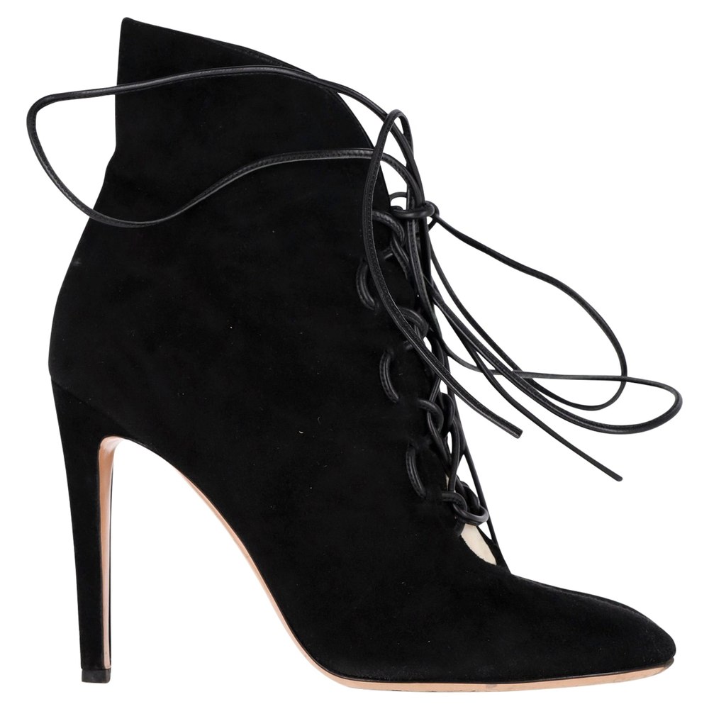 Gianvito Rossi Lace-Up Heeled Boots in Black Suede