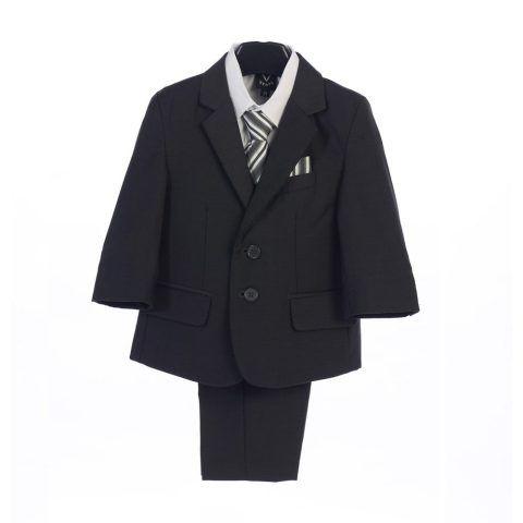 Boys Dark Gray Jacket Vest Pocket Square Tie Shirt Pant 5 Pc Suit 2T-7