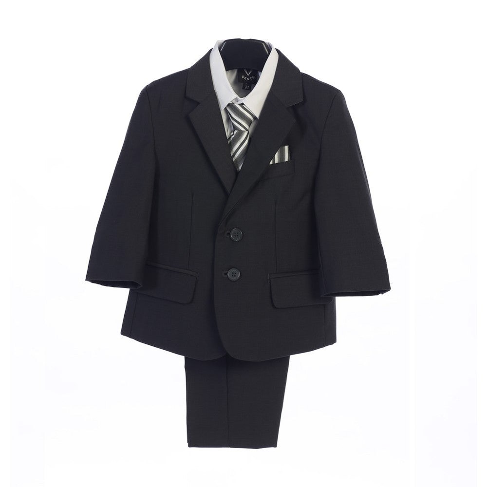 Boys Dark Gray Jacket Vest Pocket Square Tie Shirt Pant 5 Pc Suit 2T-7