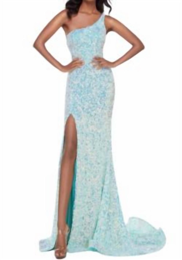 One Shoulder Side Slit Formal Dress In Vintage Mint