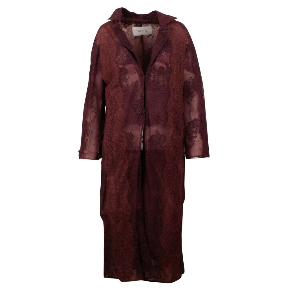 Valentino Women’s Sheer Lace Long Summer Coat – Burgundy