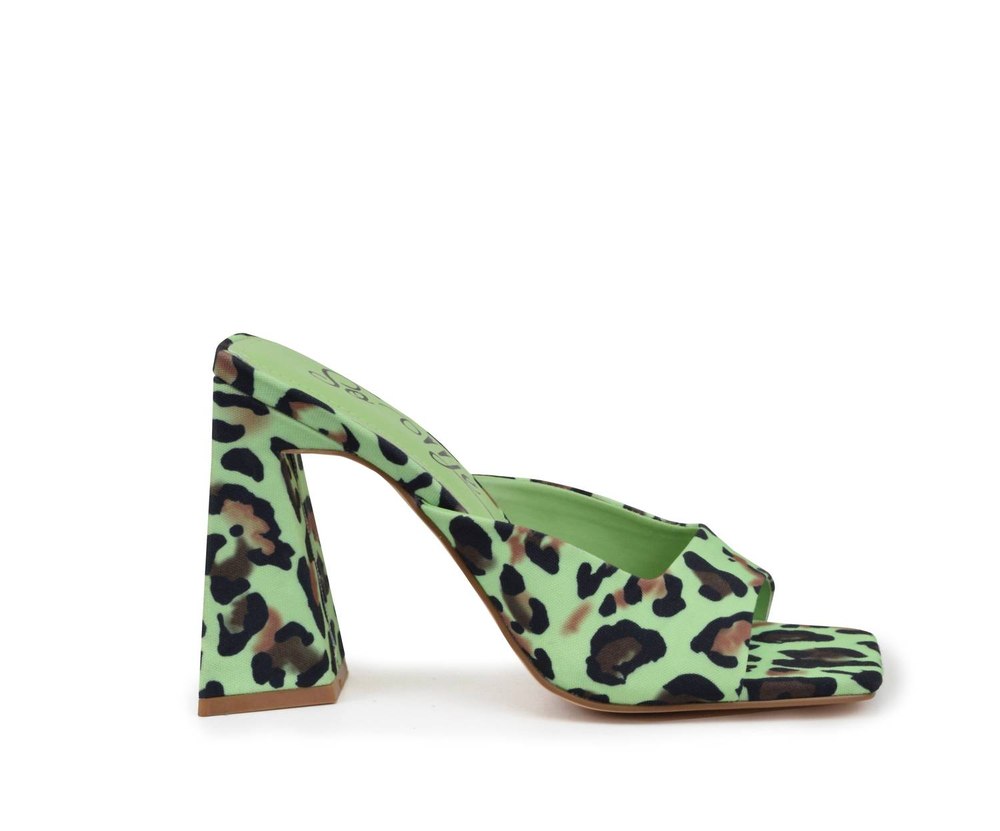 Women’s Slides Sandals In Green Leopard