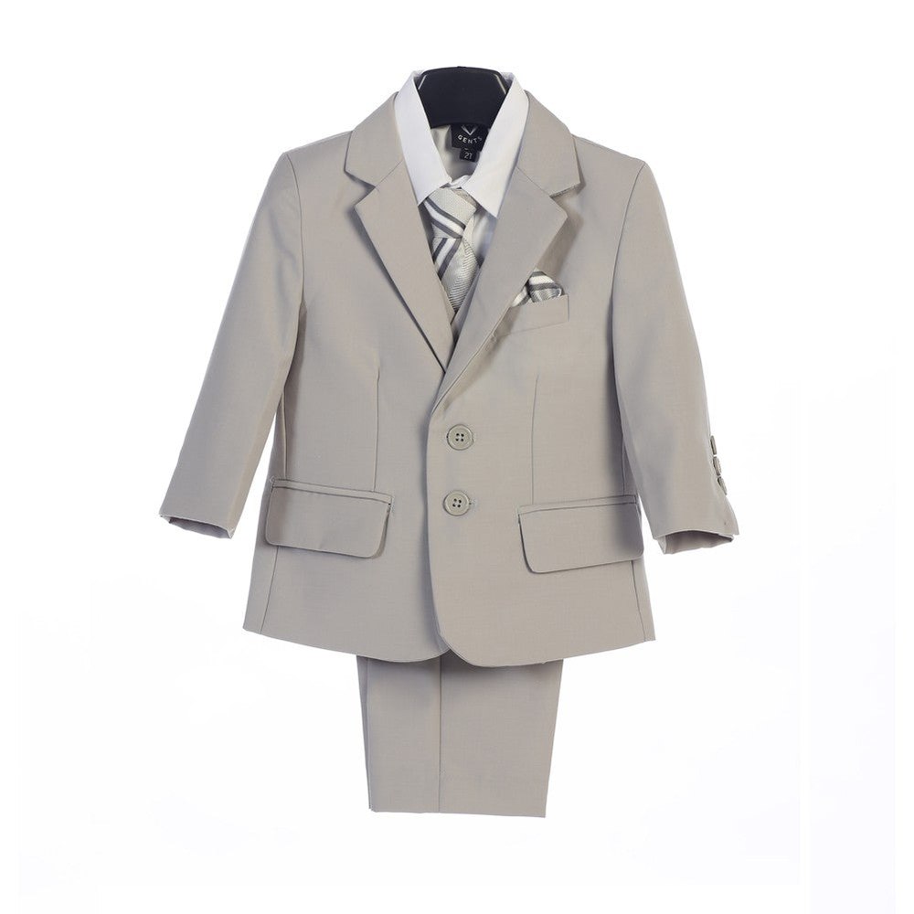 Big Boys Light Gray Jacket Vest Pocket Square Tie Shirt Pant 5 Pc Suit 8-14