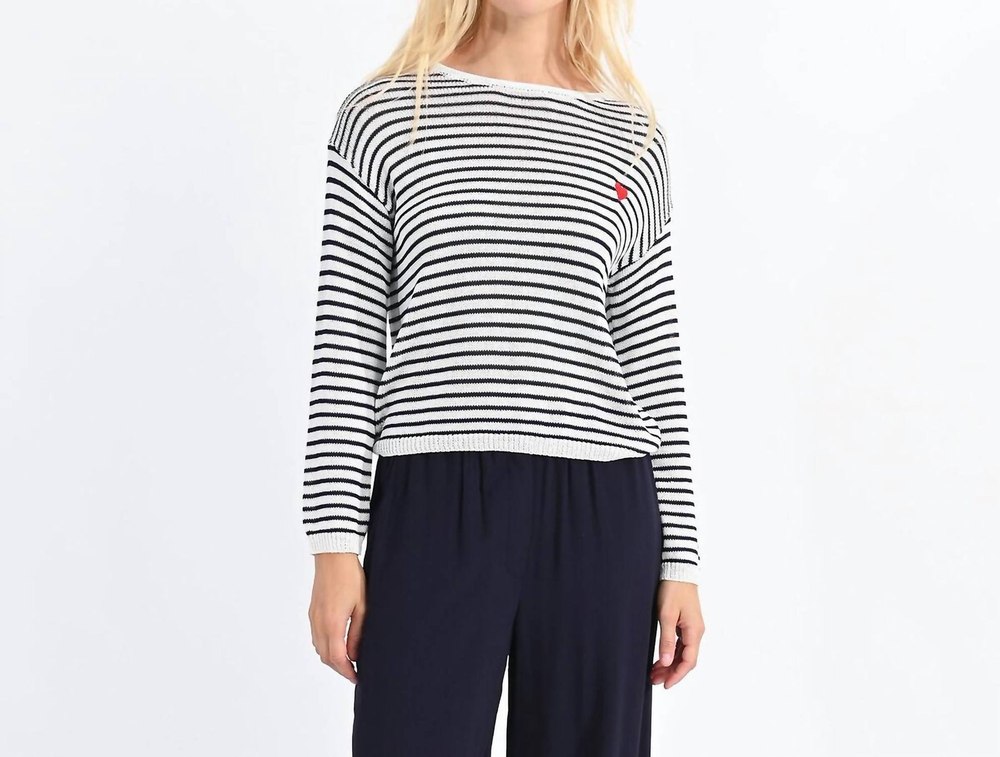 Stripe Knit Sweater In Navy