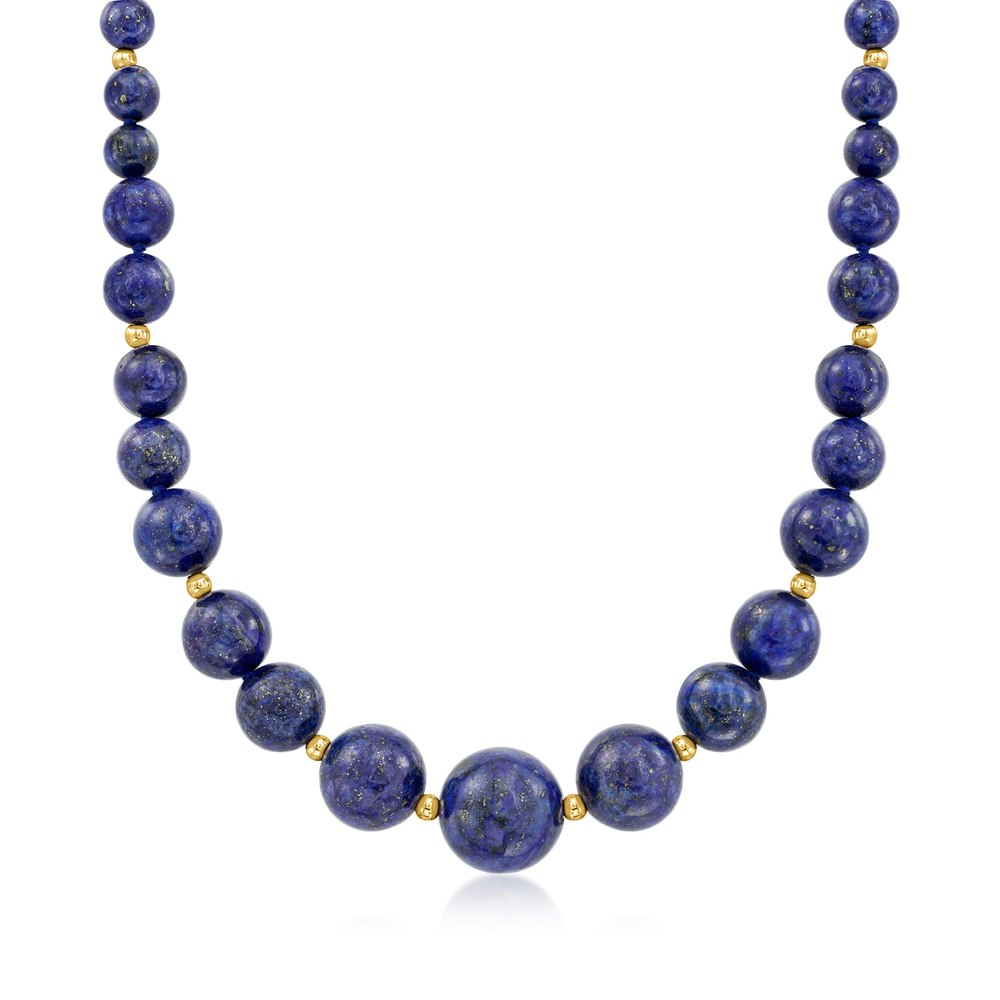 Ross-Simons 6-13mm Lapis Bead Graduated Necklace With 14kt Yellow Gold