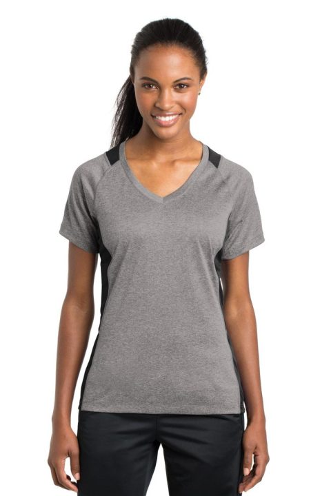 Sport-Tek Women’s Heather Colorblock Contender V-Neck Tee LST361