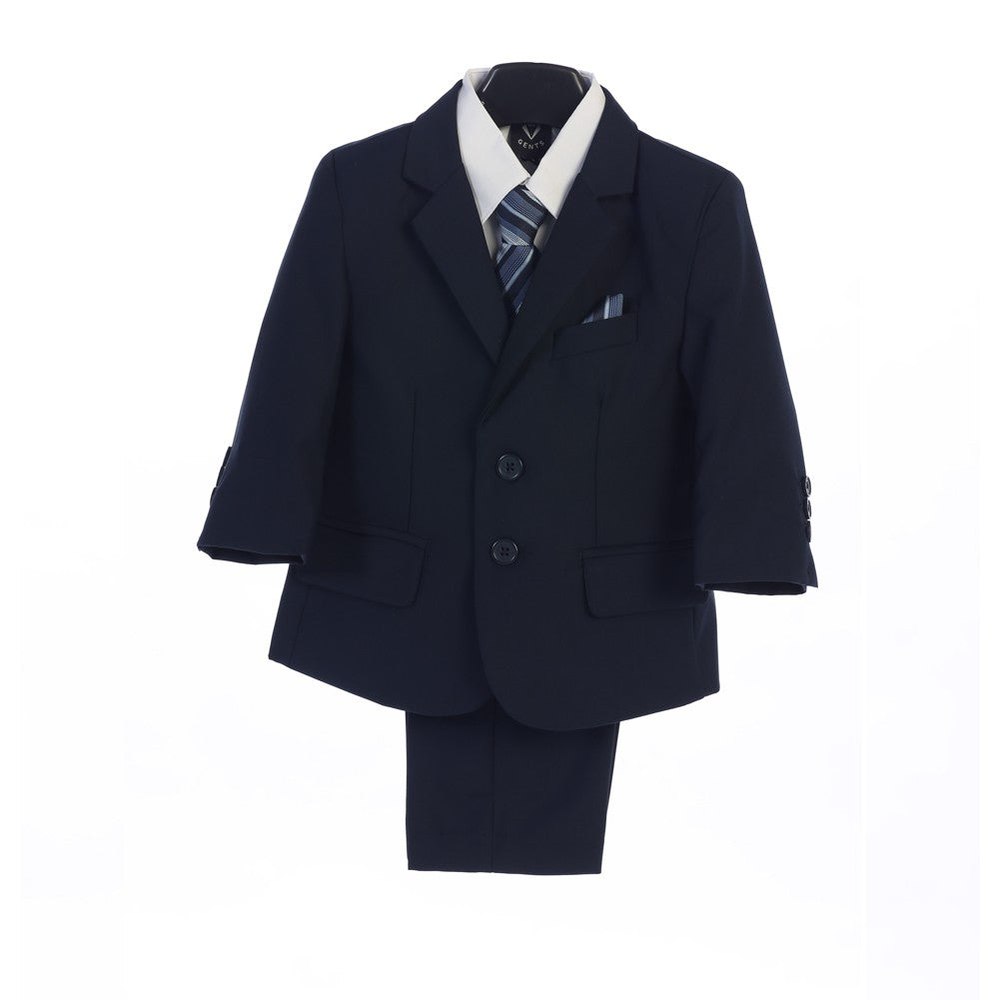 Big Boys Navy Jacket Vest Tie Pocket Square Shirt Pant 5 Pc Suit 8-14