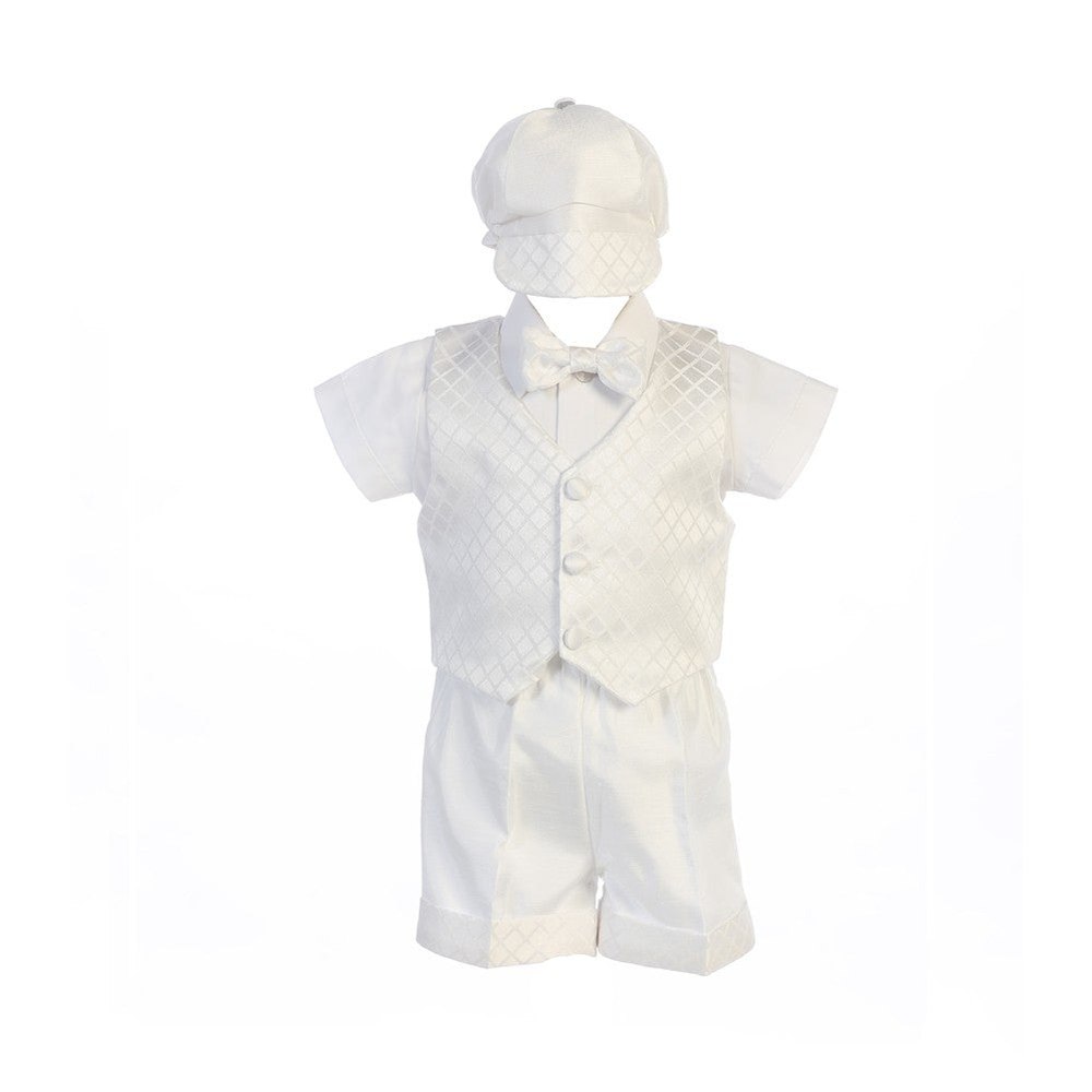 Swea Pea Lilli Little Boys White Diamond Jacquard Shorts Hat Baptism Outfit 2-4T