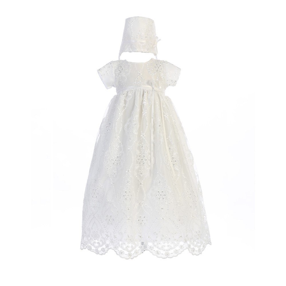 Baby Girls White Tulle Bonnie Hat Christening Dress 0-18M