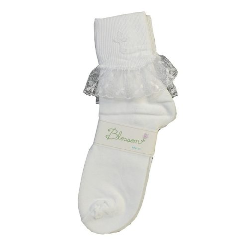 Girls White Embroidered Cross Communion Socks 7-11