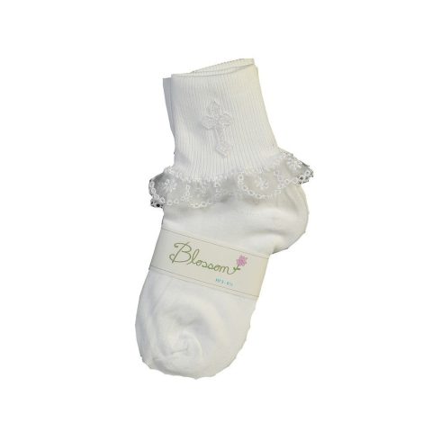 Baby Girls White Embroidered Cross Christening Socks 0-6M
