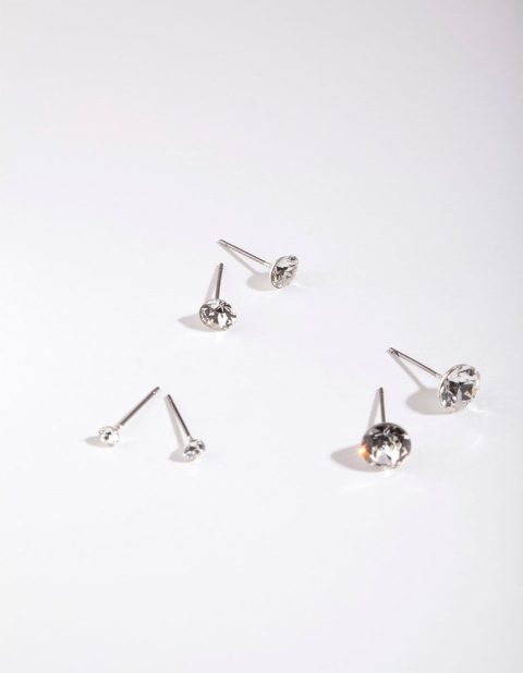 Silver Diamond Simulant Graduating Earring 3-Pack