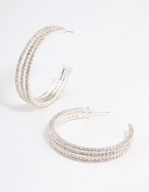Silver Three Illusion Statement Hoop Earrings