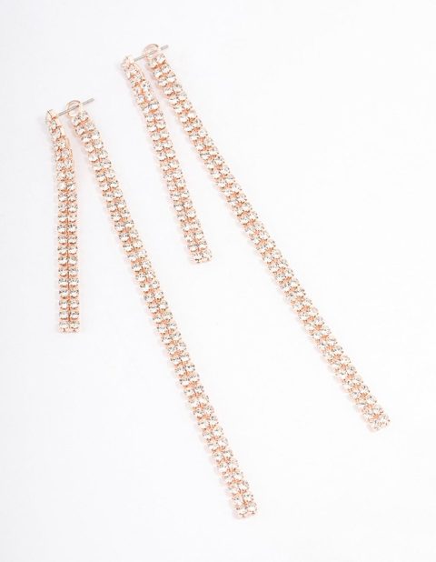 Rose Gold Front & Back Diamante Drop Earrings