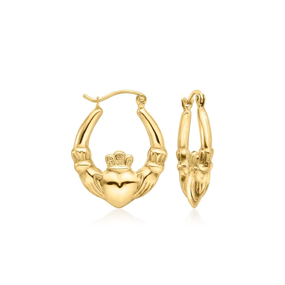 Canaria 10kt Yellow Gold Claddagh Hoop Earrings
