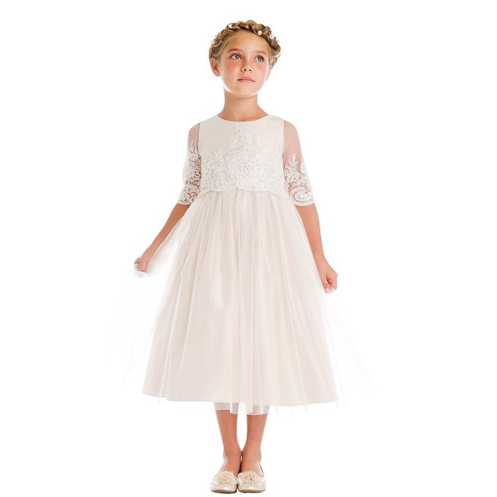 Big Girls Champagne Sequin Cord Detail Junior Bridesmaid Dress 7-12