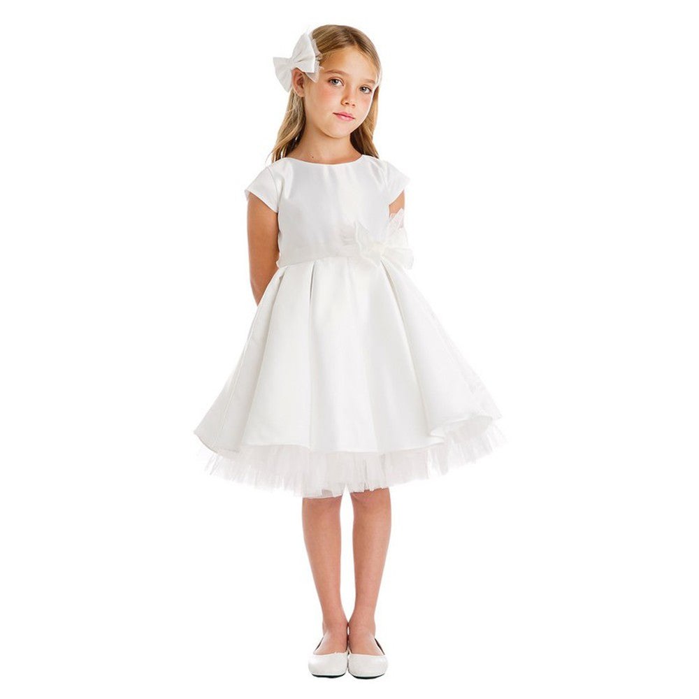 Big Girls Off-White Full Pleated Satin Junior Bridesmaid Dress 7-12
