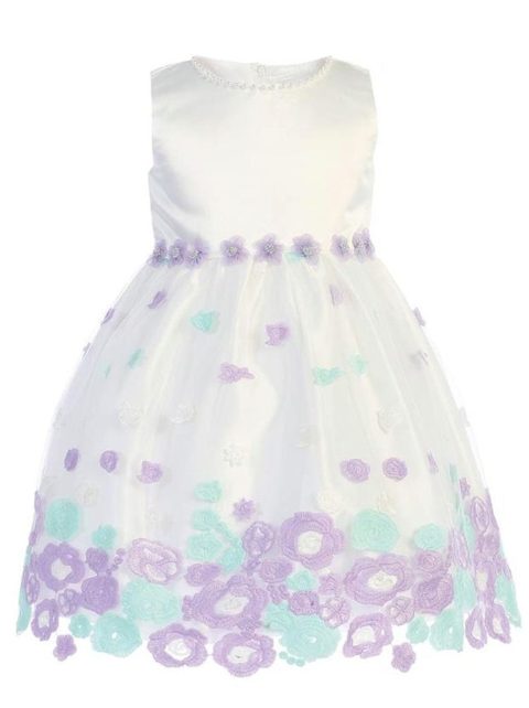 Baby Girls Ivory Lilac Satin Tulle Flower Girl Dress 3-24M