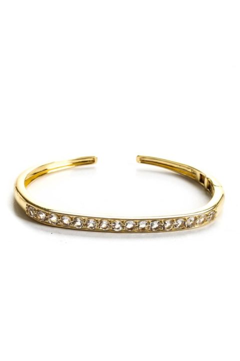 Rarities Gold Plated Sterling Silver White Topaz Hinge Cuff Bracelet Gold 16.2G