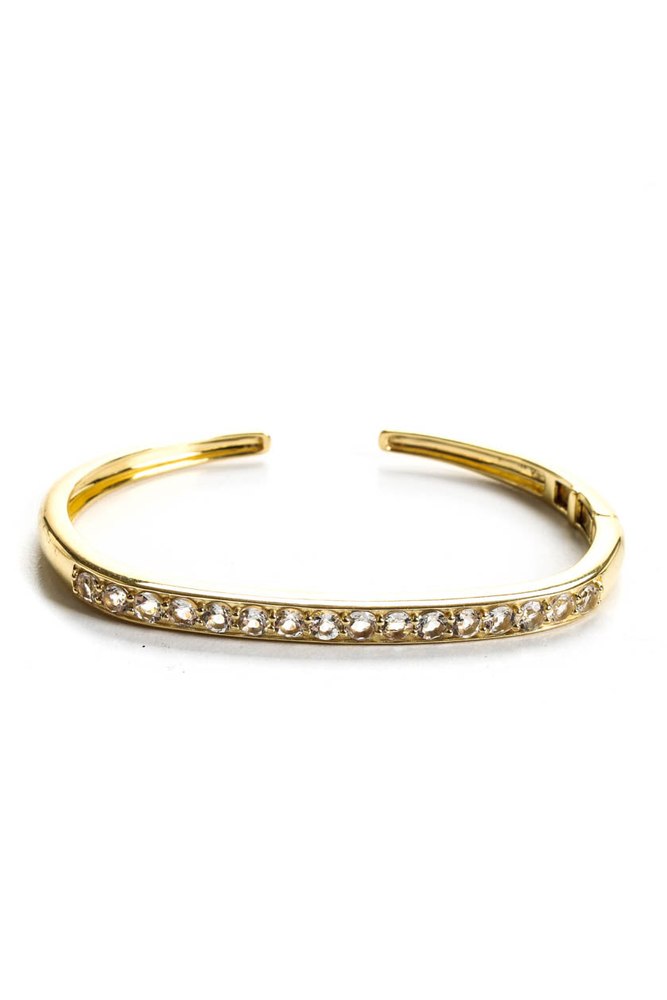 Rarities Gold Plated Sterling Silver White Topaz Hinge Cuff Bracelet Gold 16.2G