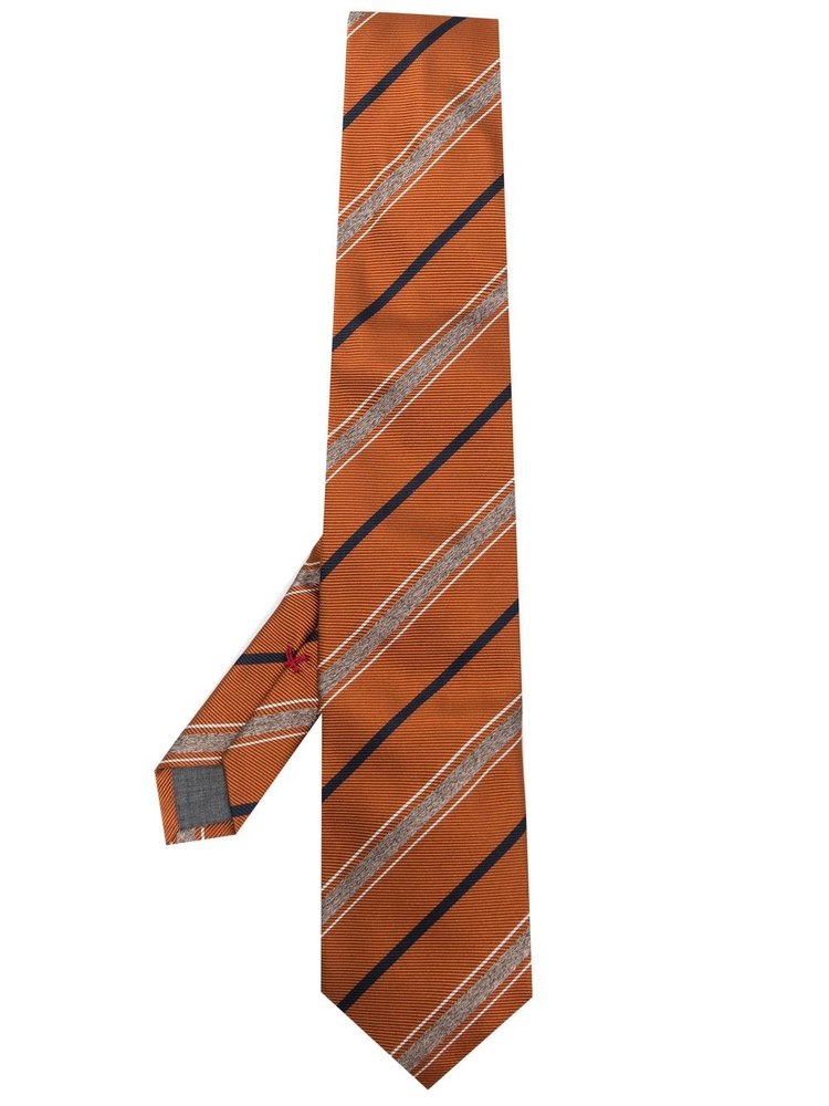 Brunello Cucinelli Burnt Orange Navy Striped Silk Men’s Tie