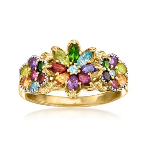 Ross-Simons Multi-Gemstone Floral Ring in 18kt Gold Over Sterling