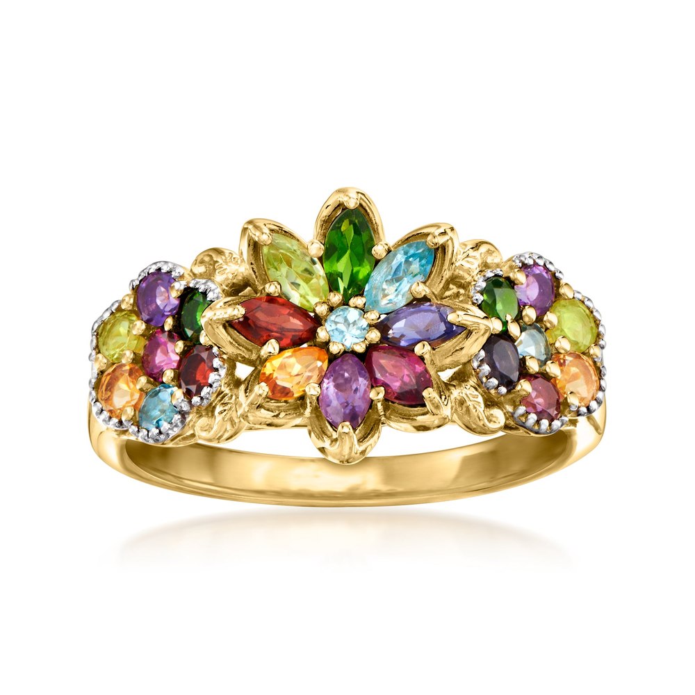 Ross-Simons Multi-Gemstone Floral Ring in 18kt Gold Over Sterling