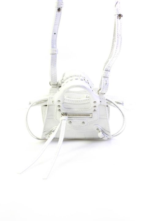 Balenciaga Extra Supple Embossed Leather Super Nano City Crossbody Handbag White