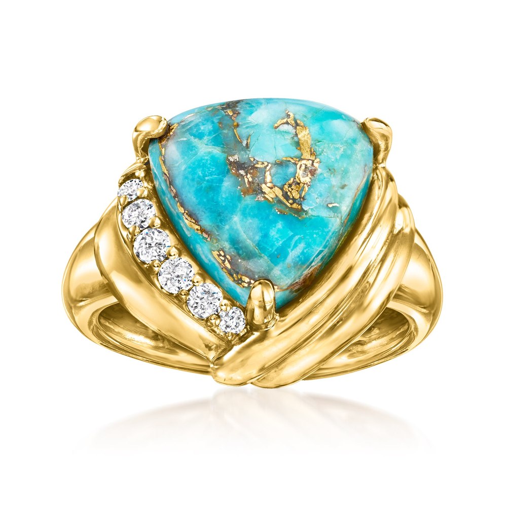 Ross-Simons Turquoise and Diamond Ring in 18kt Gold Over Sterling