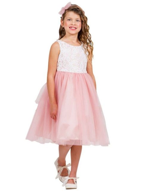Little Girls Dusty Rose Lace Tulle Sleeveless Easter Dress 2-6