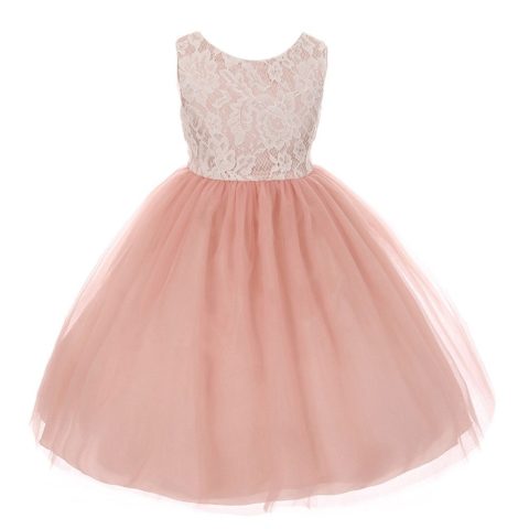 Big Girls Dusty Rose Lace Tulle Sleeveless Easter Dress 8-12