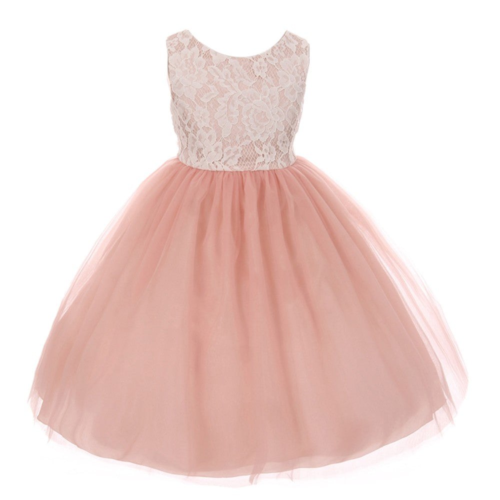 Big Girls Dusty Rose Lace Tulle Sleeveless Easter Dress 8-12