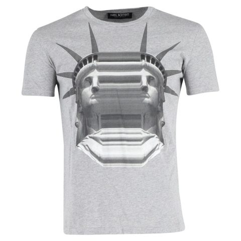 Neil Barrett Statue of Liberty T-Shirt in Grey Cotton
