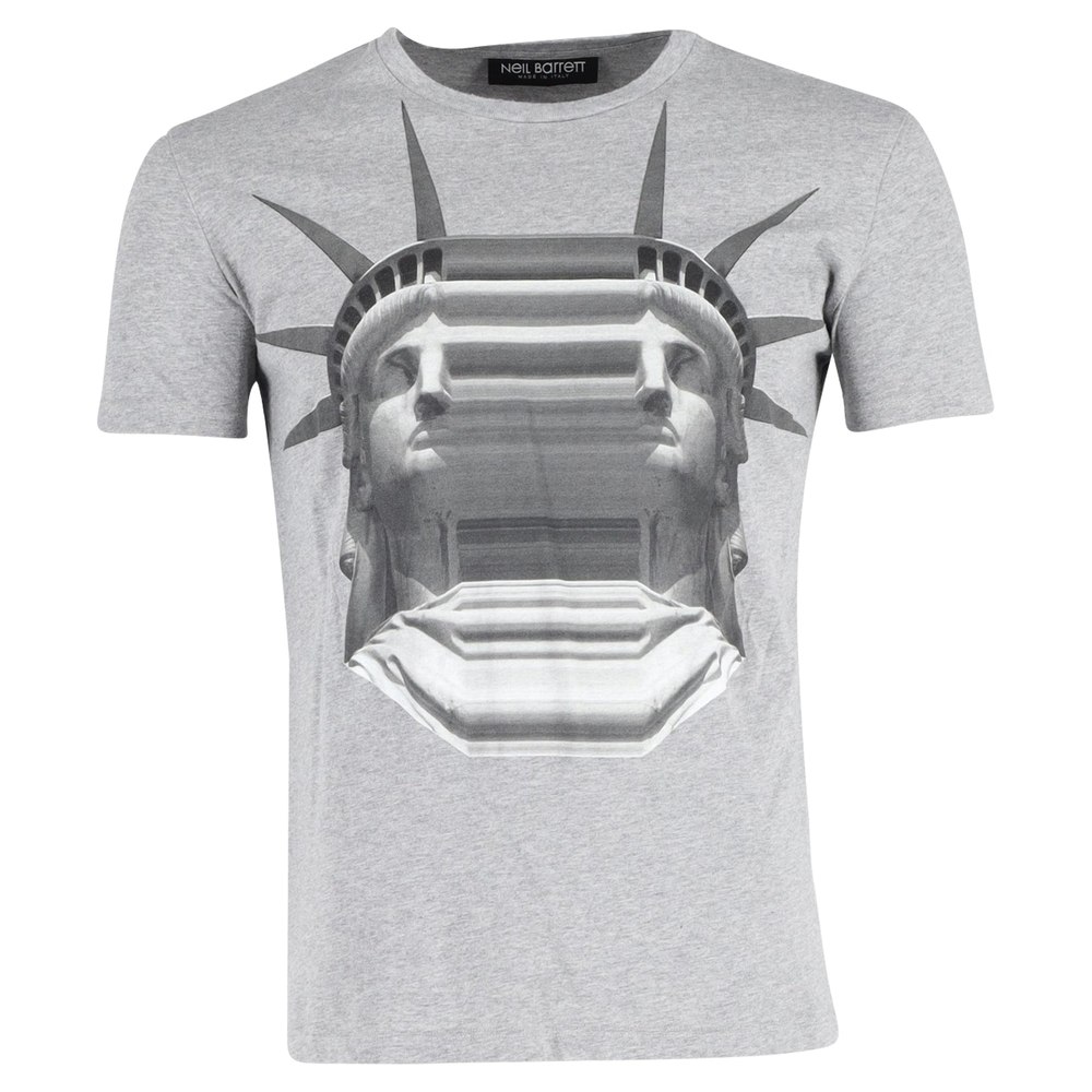 Neil Barrett Statue of Liberty T-Shirt in Grey Cotton