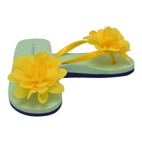 Little Girls Yellow Organza Flower Flip Flops 11-4 Kids