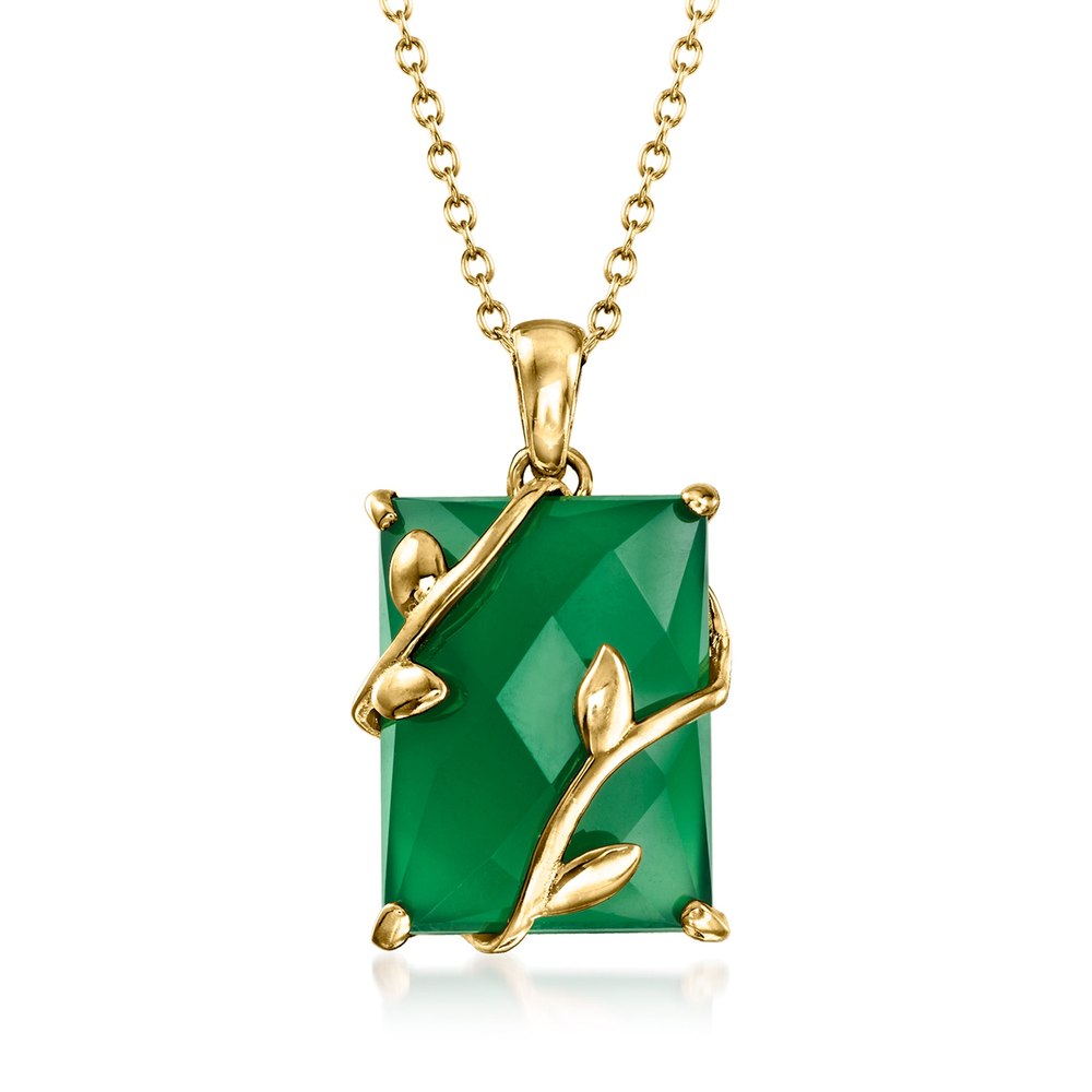 Ross-Simons Green Chalcedony Vine Pendant Necklace in 18kt Gold Over Sterling
