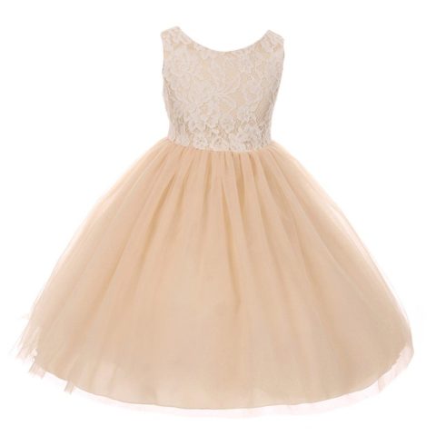 Big Girls Champagne Lace Tulle Sleeveless Easter Dress 8-12