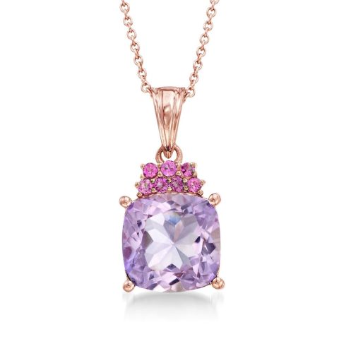 Ross-Simons Amethyst and . Rhodolite Garnet Pendant Necklace in 18kt Rose Gold Over Sterling
