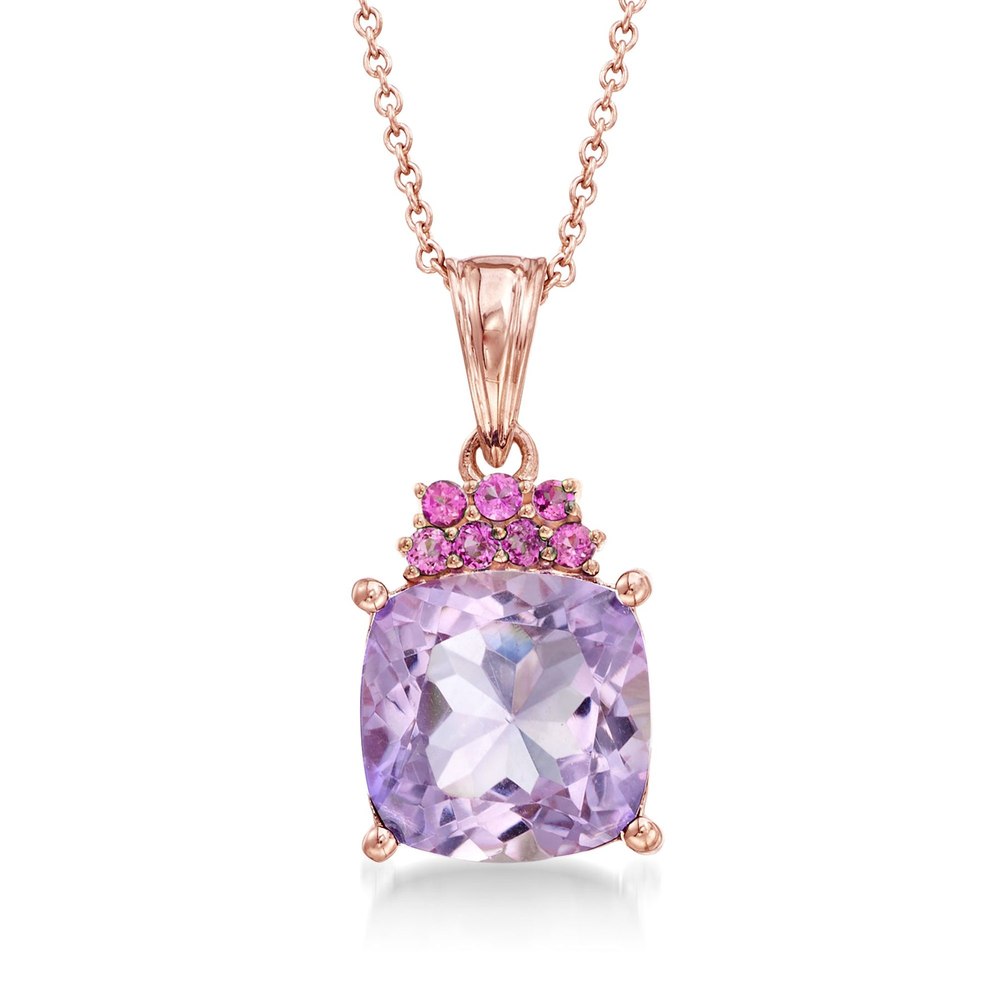 Ross-Simons Amethyst and . Rhodolite Garnet Pendant Necklace in 18kt Rose Gold Over Sterling