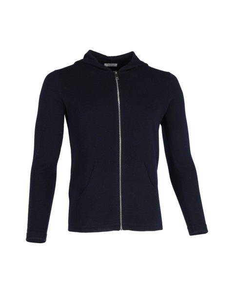 Sandro Paris Zipped Hoodie in Navy Blue Cotton