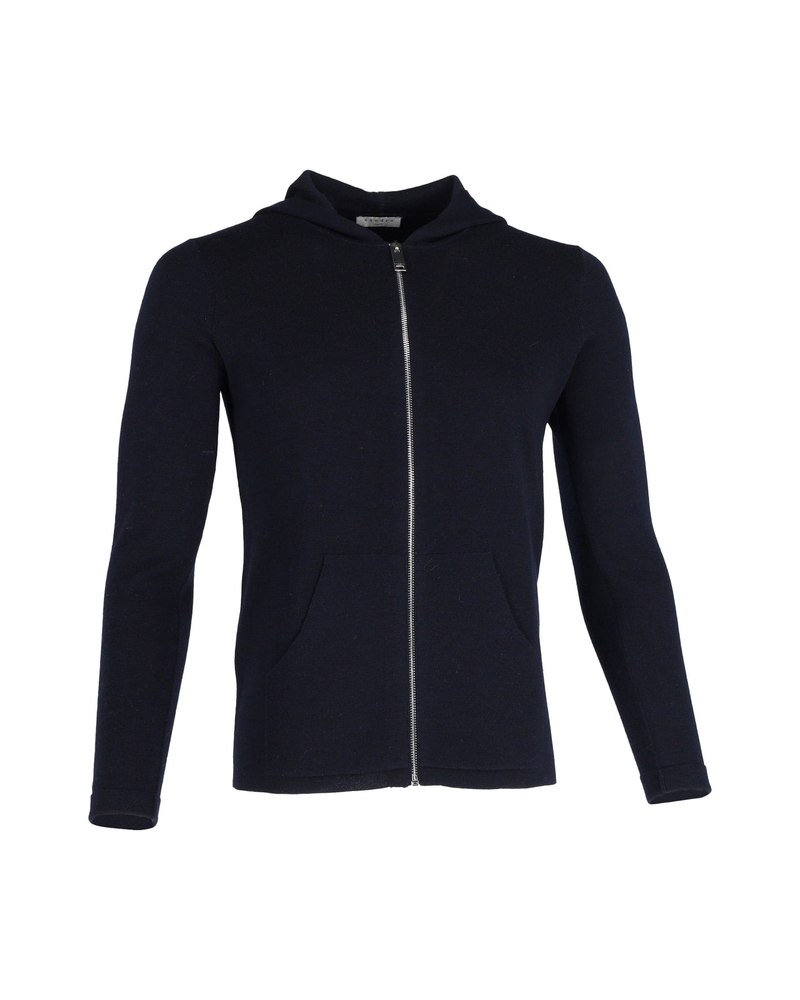 Sandro Paris Zipped Hoodie in Navy Blue Cotton