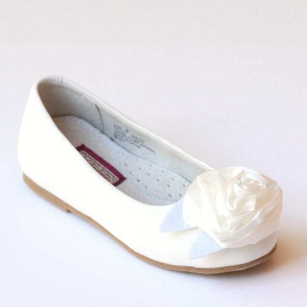Little Girls White Special Occasion Rosette Flats 11-4 Kids