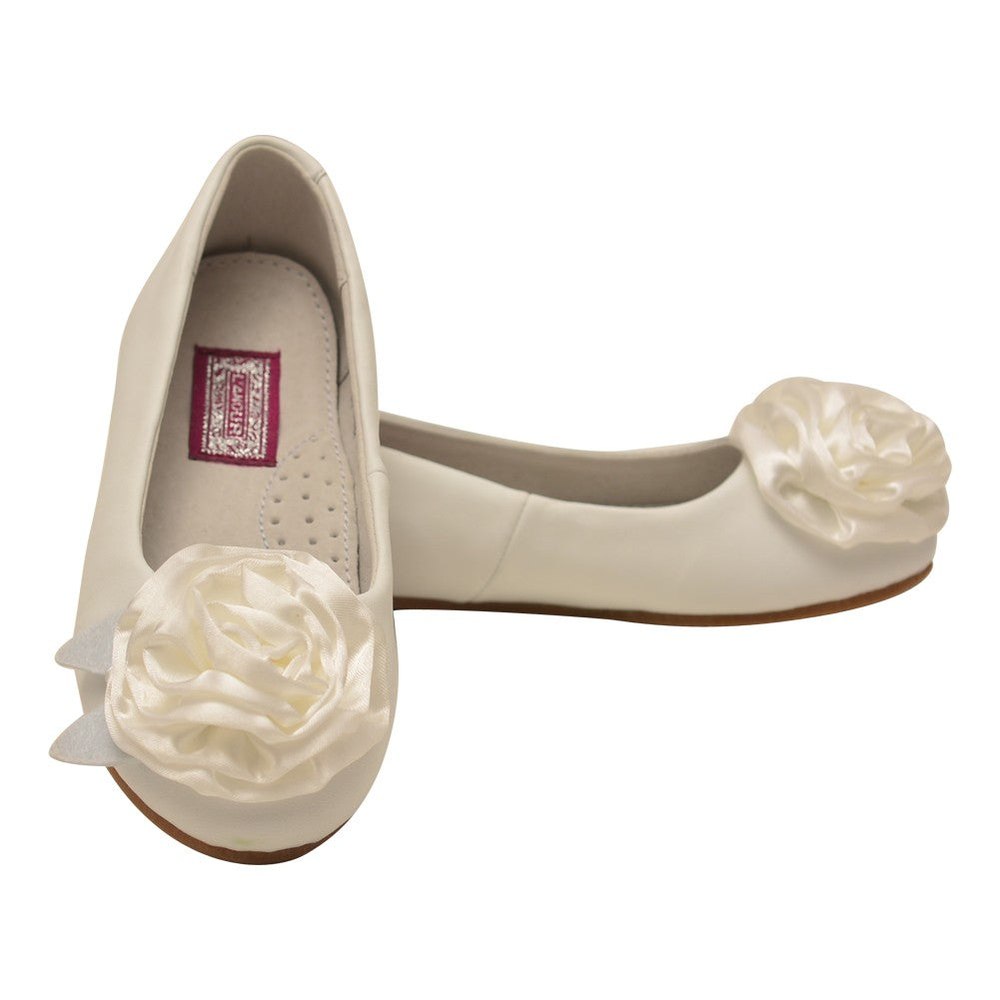 Little Girls White Special Occasion Rosette Flats 7-10 Toddler