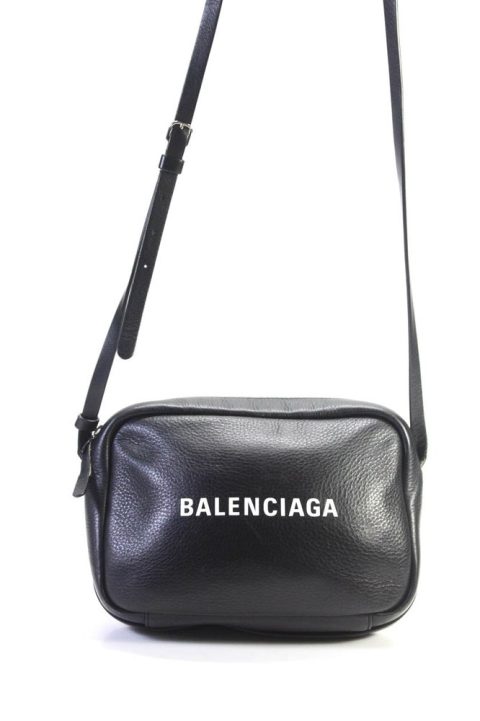 Balenciaga Women’s Zip Closure Ville Logo Leather Crossbody Handbag Black