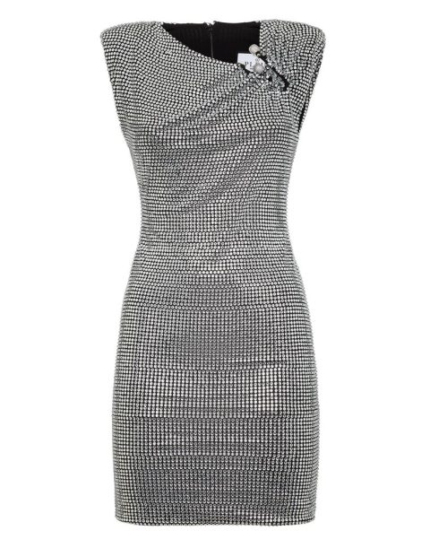 Padded Shoulder Mini Dress Fluo Strass