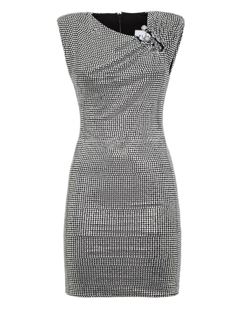 Padded Shoulder Mini Dress Fluo Strass