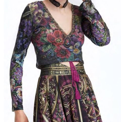Back To Black Blooming Tartan Top In Garden
