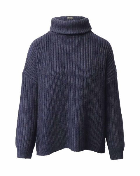 Zadig & Voltaire Turtleneck Knitted Sweater in Navy Blue Acrylic