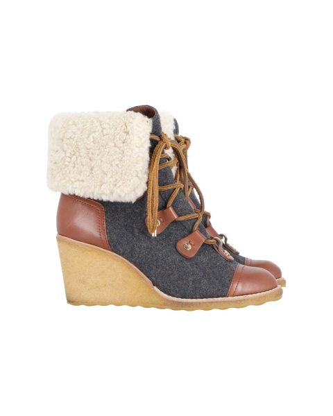 Tory Burch Marley Flannel Wedge Boots in Brown Leather