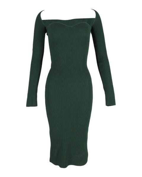 Khaite Beth Ribbed-Knit Midi Dress in Green Viscose